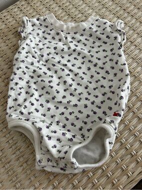 Pink chicken purple flower print onesie